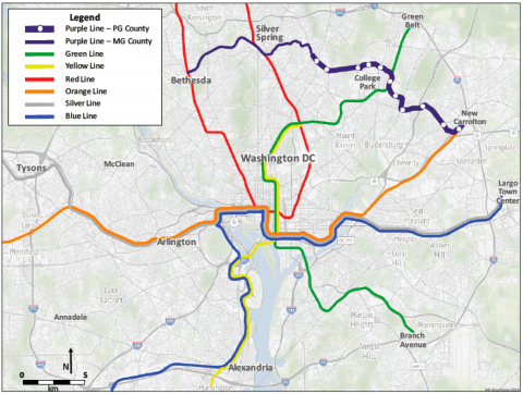Purple Line Rail Map in the Washington metropolitan area