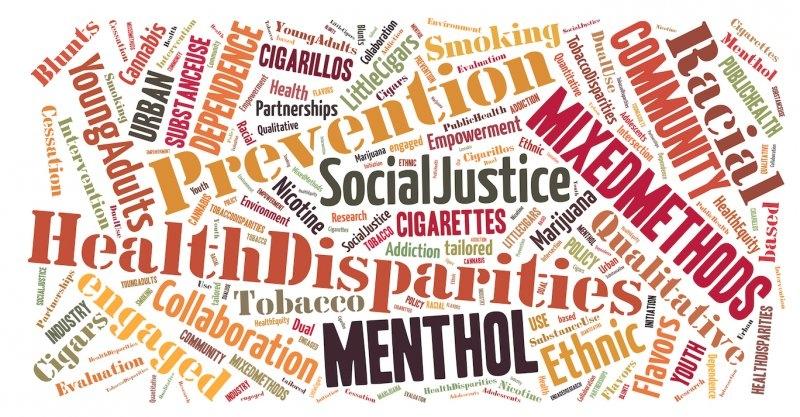 Health disparities, menthol, mixed methods, social justice world cloud YADIRA lab logo
