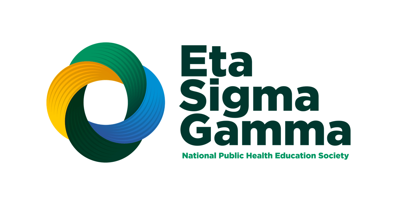 Eta Sigma Gamma logo in green, gold and blue