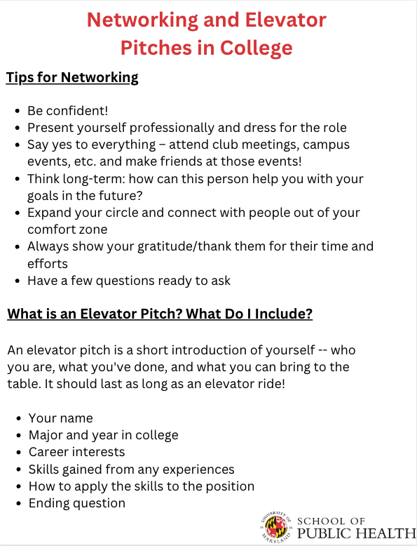 Networking and Elevator Pitches in College 