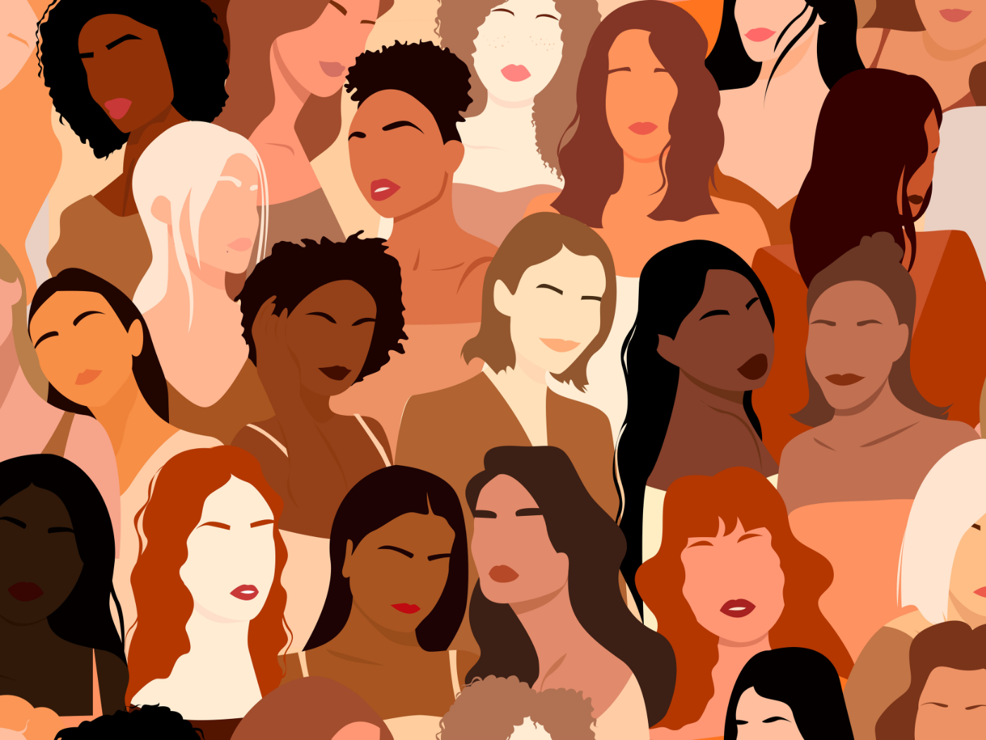 Illustration of mutliple diverse women head and shoulders overlapping each other