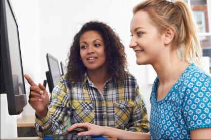 Students on desktop taking a course