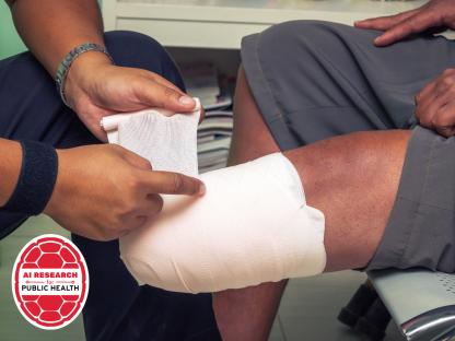 amputated leg being wrapped in bandages.