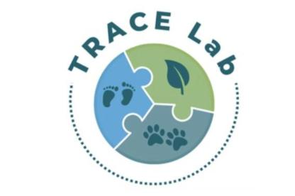 Logo for TRACE Lab with 3 puzzle pieces - human footprint, animal pawprint, leaf — making up a circle