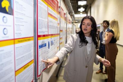 student explaining a project