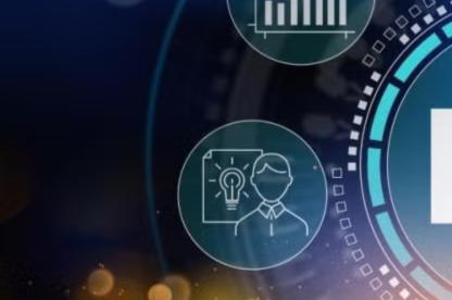 Digital interface displaying business and innovation icons.