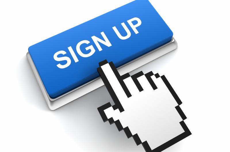 illustration of a blue sign up button being pressed