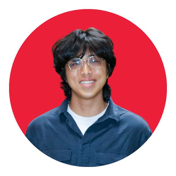 Portrait of student again a red background