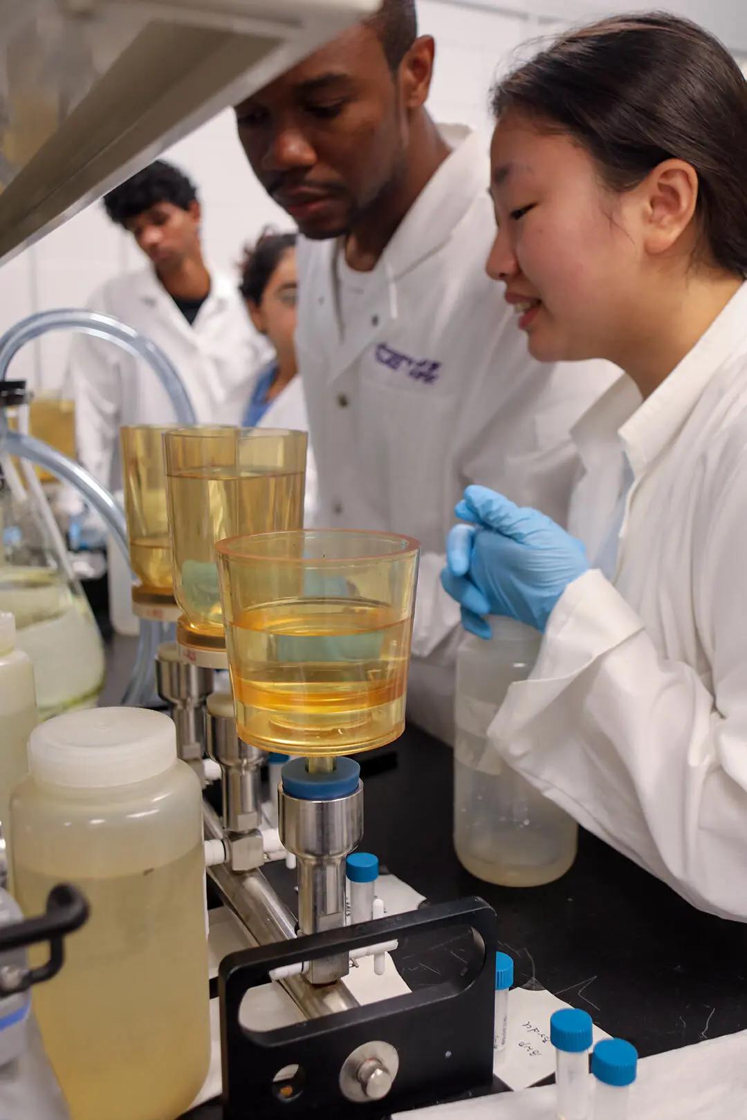 Students performing water tests in lab