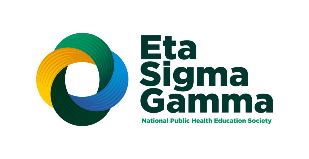 Eta Sigma Gamma logo in green, gold and blue