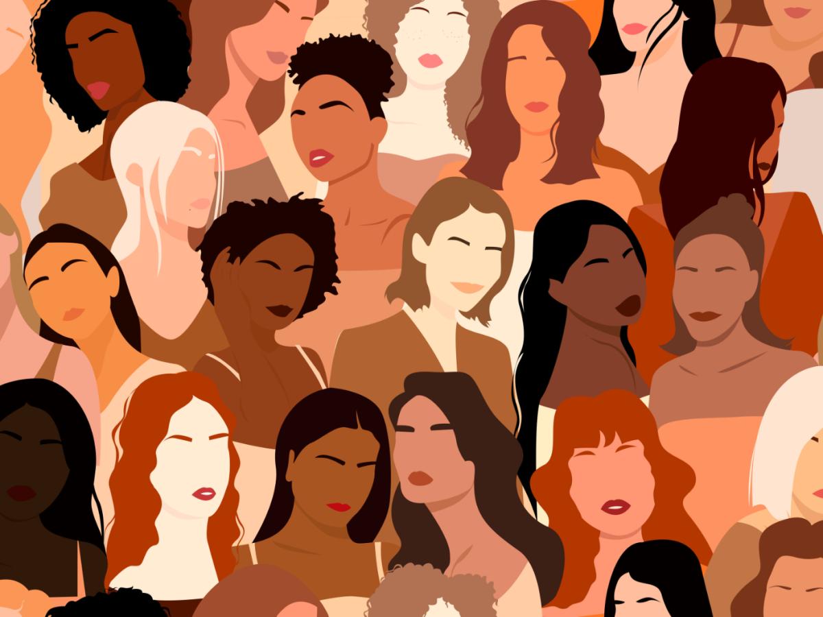 Illustration of mutliple diverse women head and shoulders overlapping each other
