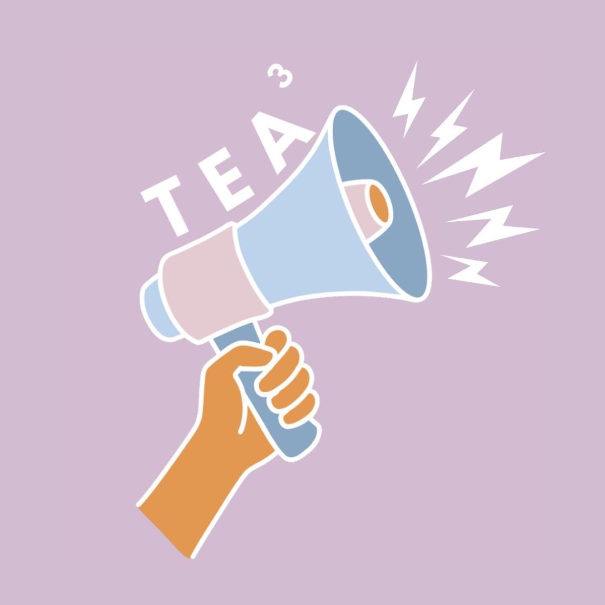project logo that is a megaphone with team name above and purple background