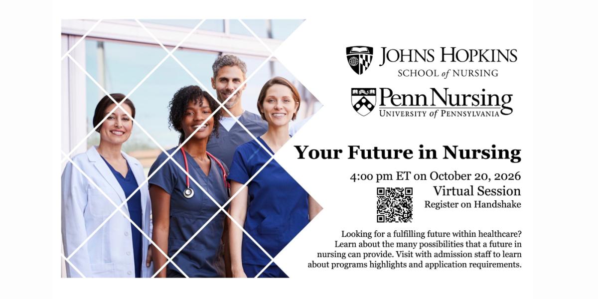 Bold text reads Your Future in Nursing against a white background. Multiethnic health care workers are featured. Event details are described.