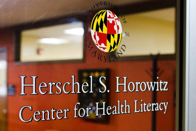 University of Mrayland Herschel S. Horowitz Center for Health Literacy sign on a glass door