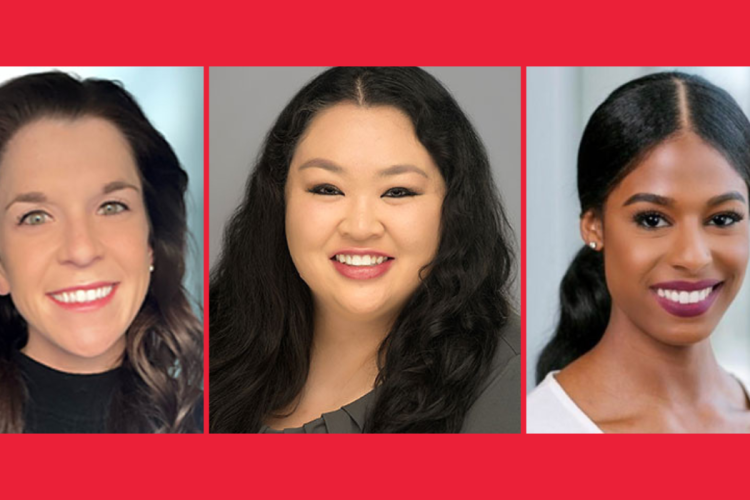 Headshots of three women, all smiling at the camera.