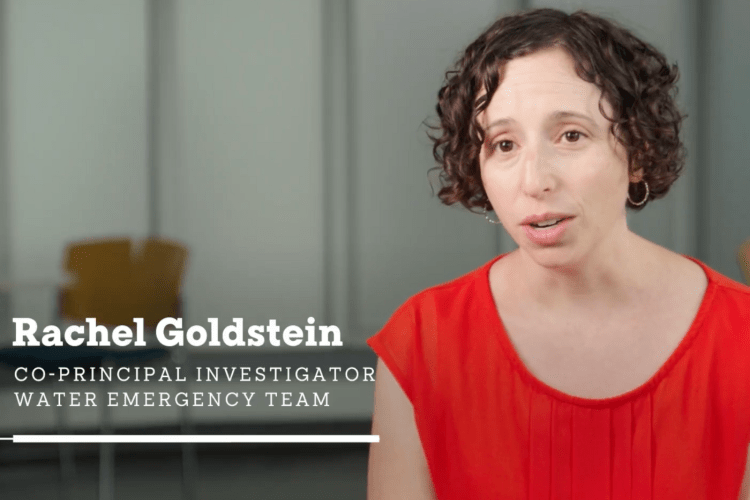 Professor Rachel Goldstein talks to the camera in a video still with her name and title on screen
