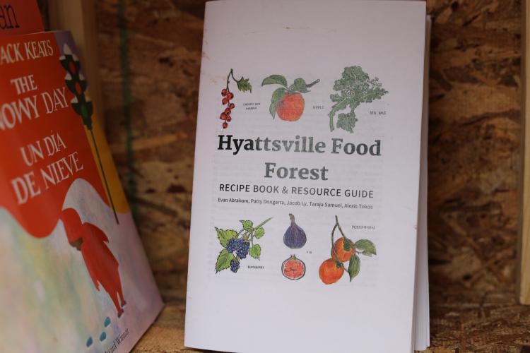 Recipe booklet propped inside a Little Free Library