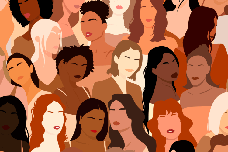 Illustration of mutliple diverse women head and shoulders overlapping each other