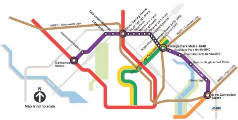 Purple Line Transit Map in the Washington metropolitan area 