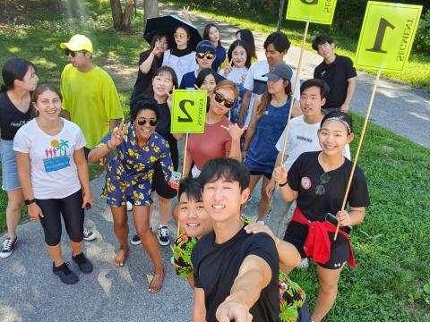 Dr. Roberts using experiential learning to teach students from the Kyung Hee University Summer Active Learning Program for Excellence about built environment features that promote physical activity