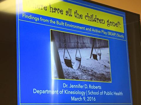 "Where have all the children gone? Findings from the Built Environment and Active Play (BEAP) Study" Collegium of Scholars Spring 2016 Presentation.