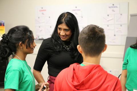 Lt. Gov. Aruna Miller talks with students during the annual Data Detectives Camp.