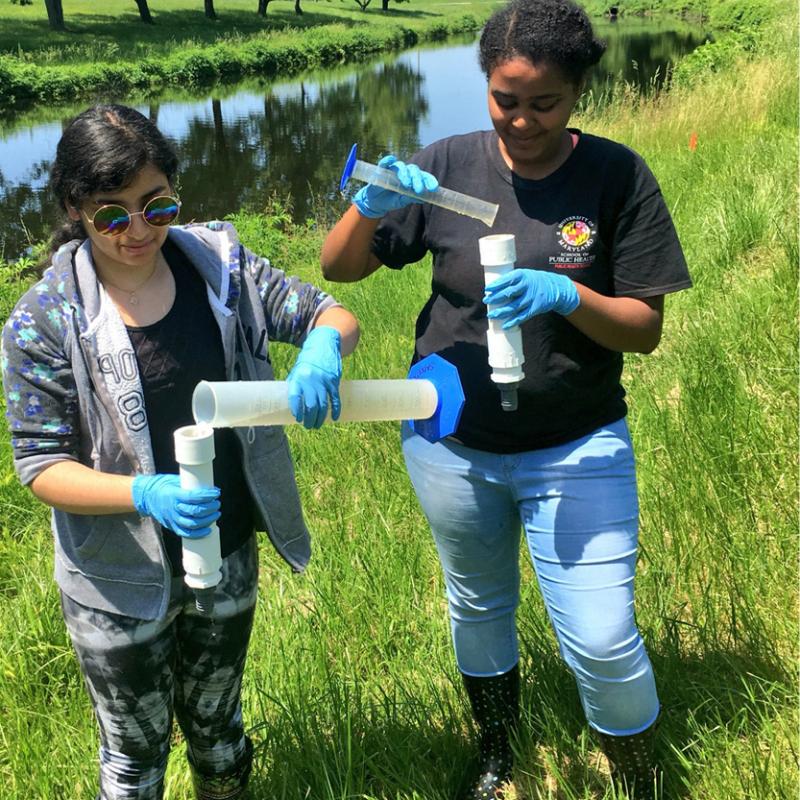 SPH Environmental Health Sciences students conducting water sampling 