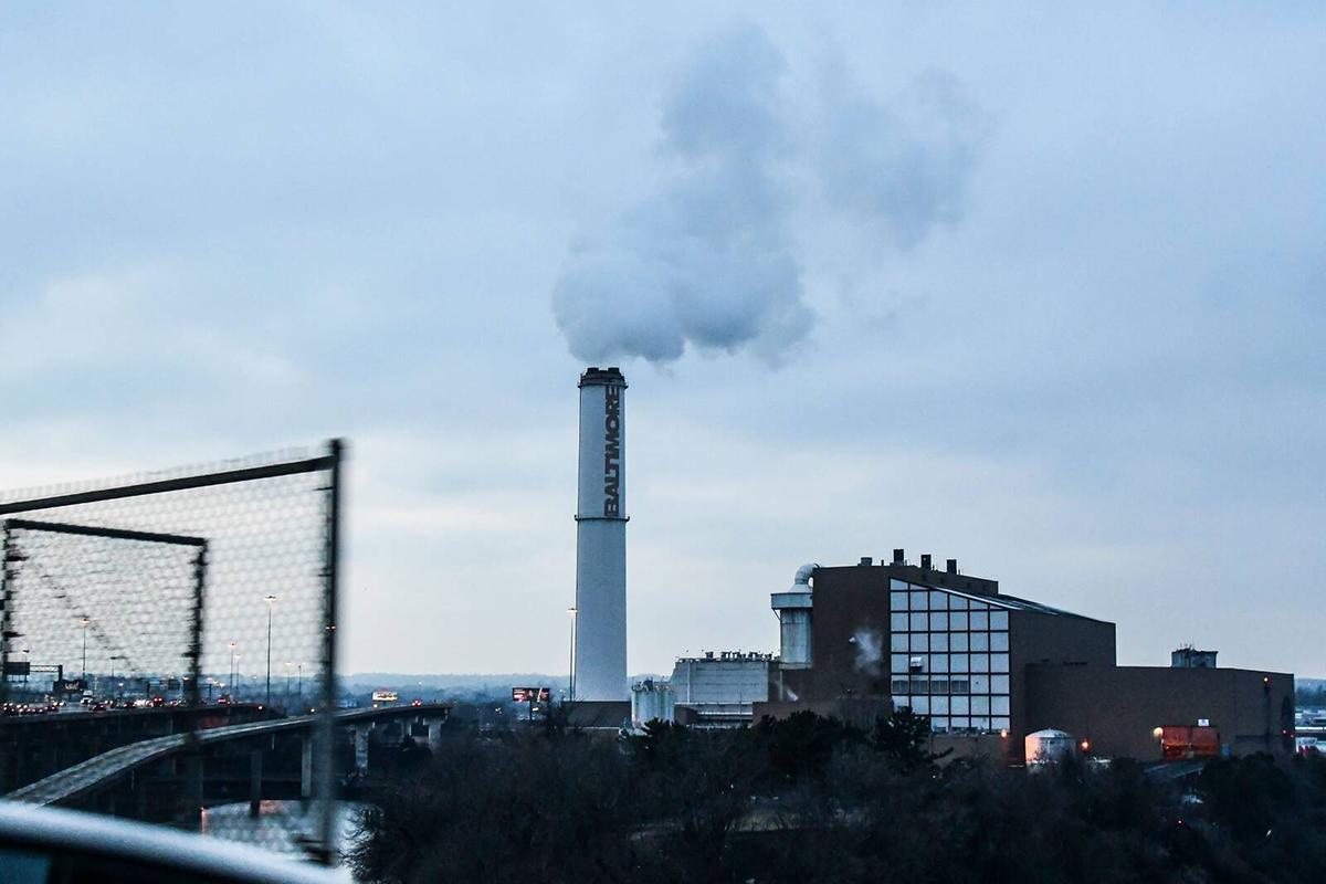 Smoke stack at Wheelabrator, an incinerator that is visible from Route 95, is Baltimore's top industrial polluter