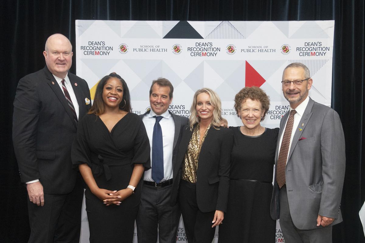 Ed Woods, Maya Walker, Diego Uriburu, Alyssa Todaro Brooks, Robin Mockenhaupt and Boris Lushiak pose at the Dean's Recognition Ceremony