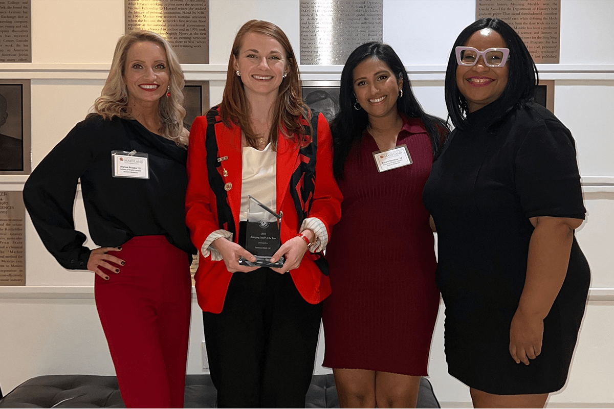 From left, Alyssa Todaro Brooks, PhD '15, Jameson Roth '17, Rohini Nambiar '19, Jeannette Devine '01