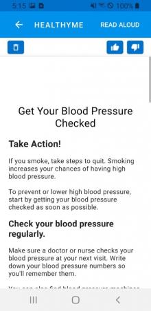 HealthyMe Blood Pressure Checked