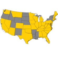 United States Map showing states colored in where students are coming from.