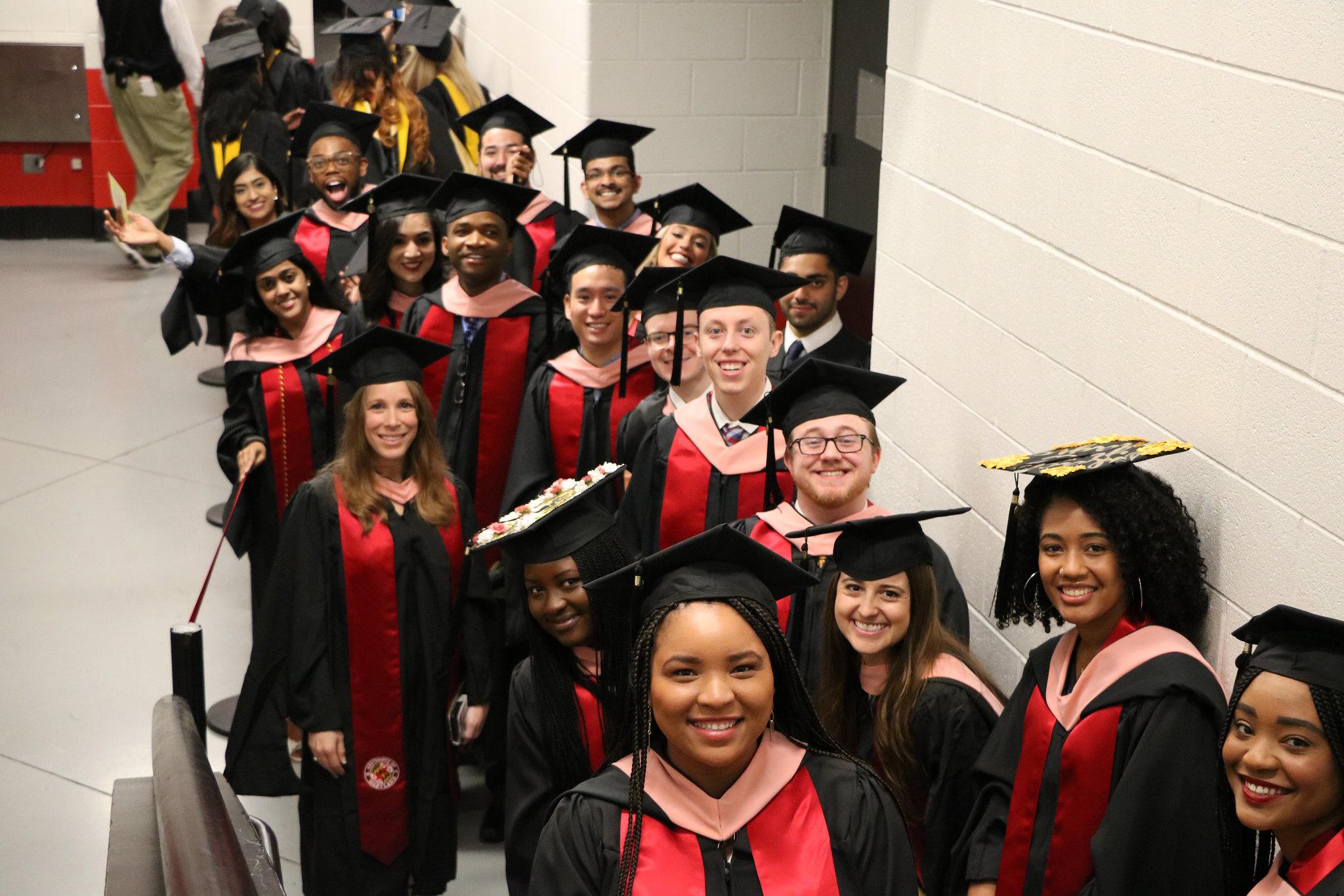 Graduates from the Department of Health Policy and Management in regalia at commencement 2018.