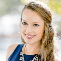 Amanda Hemmer, alumna of the School of Public Health at the University of Maryland with red background