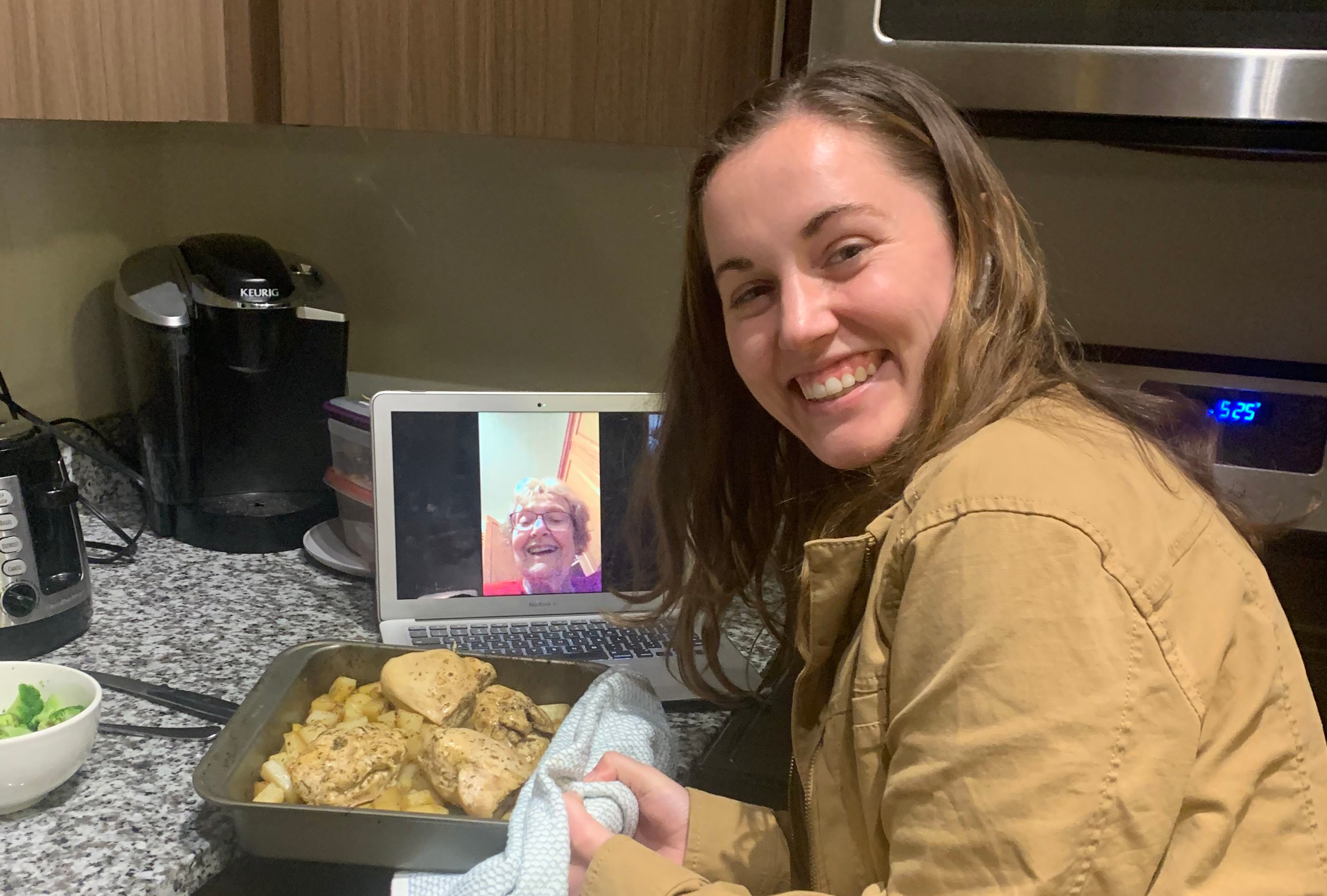 Kelly Sherman cooking with grandma's assistance via Zoom