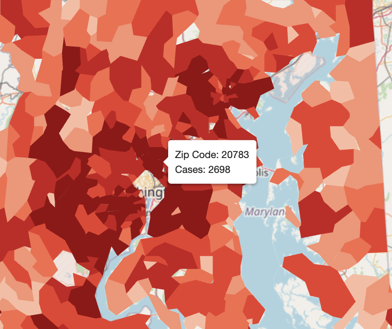 Map of COVID cases in Maryland