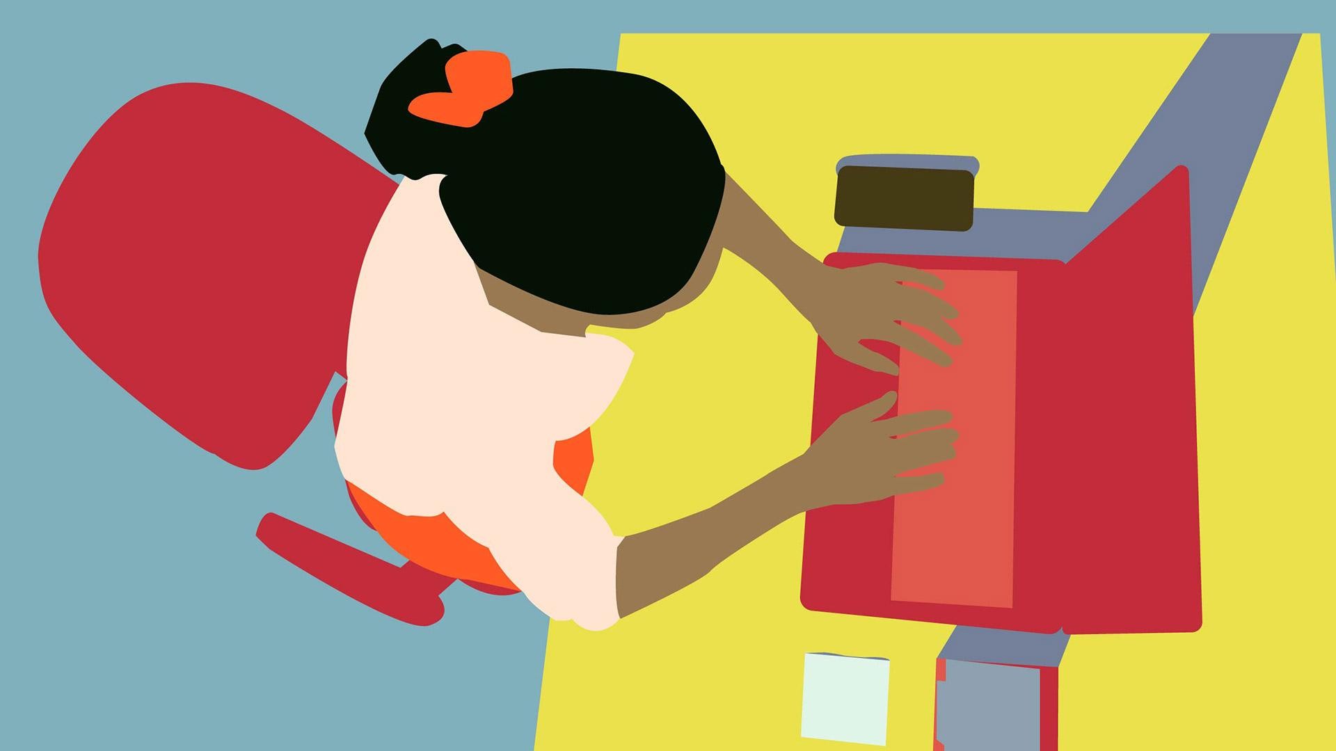 illustration of Black child at desk on laptop