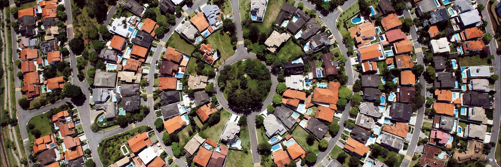 Aerial view of a neighborhood