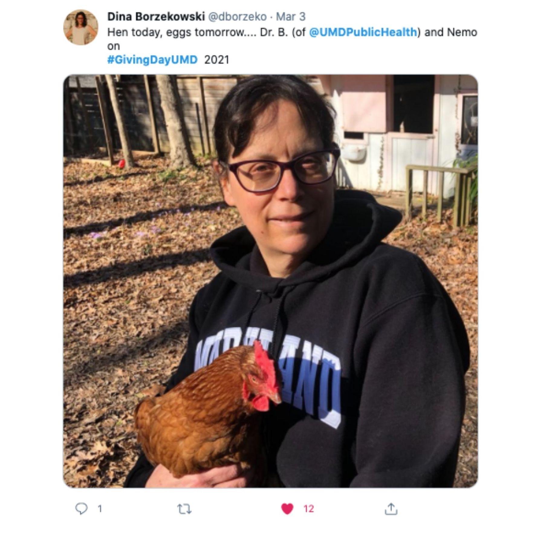 Dina Borzekowski Giving Day 2021 Tweet from the University of Maryland