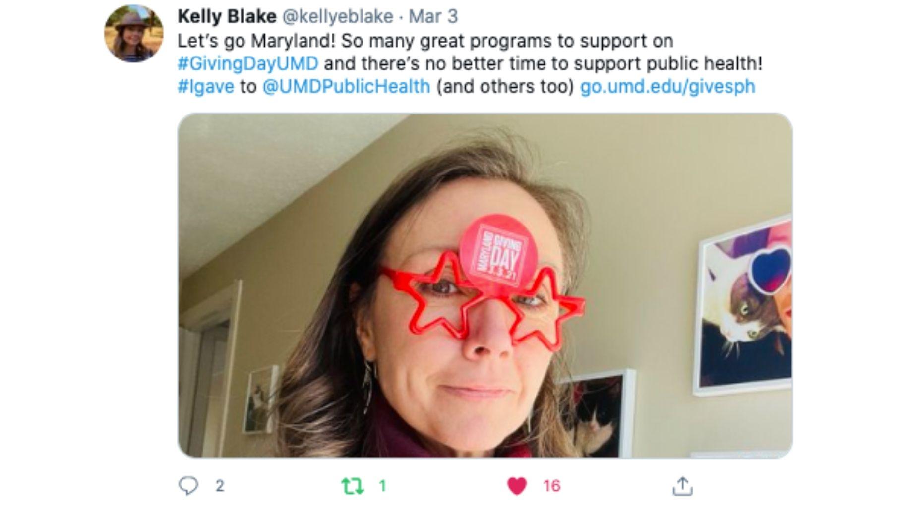 Kelly Giving Day 2021 Tweet from the University of Maryland