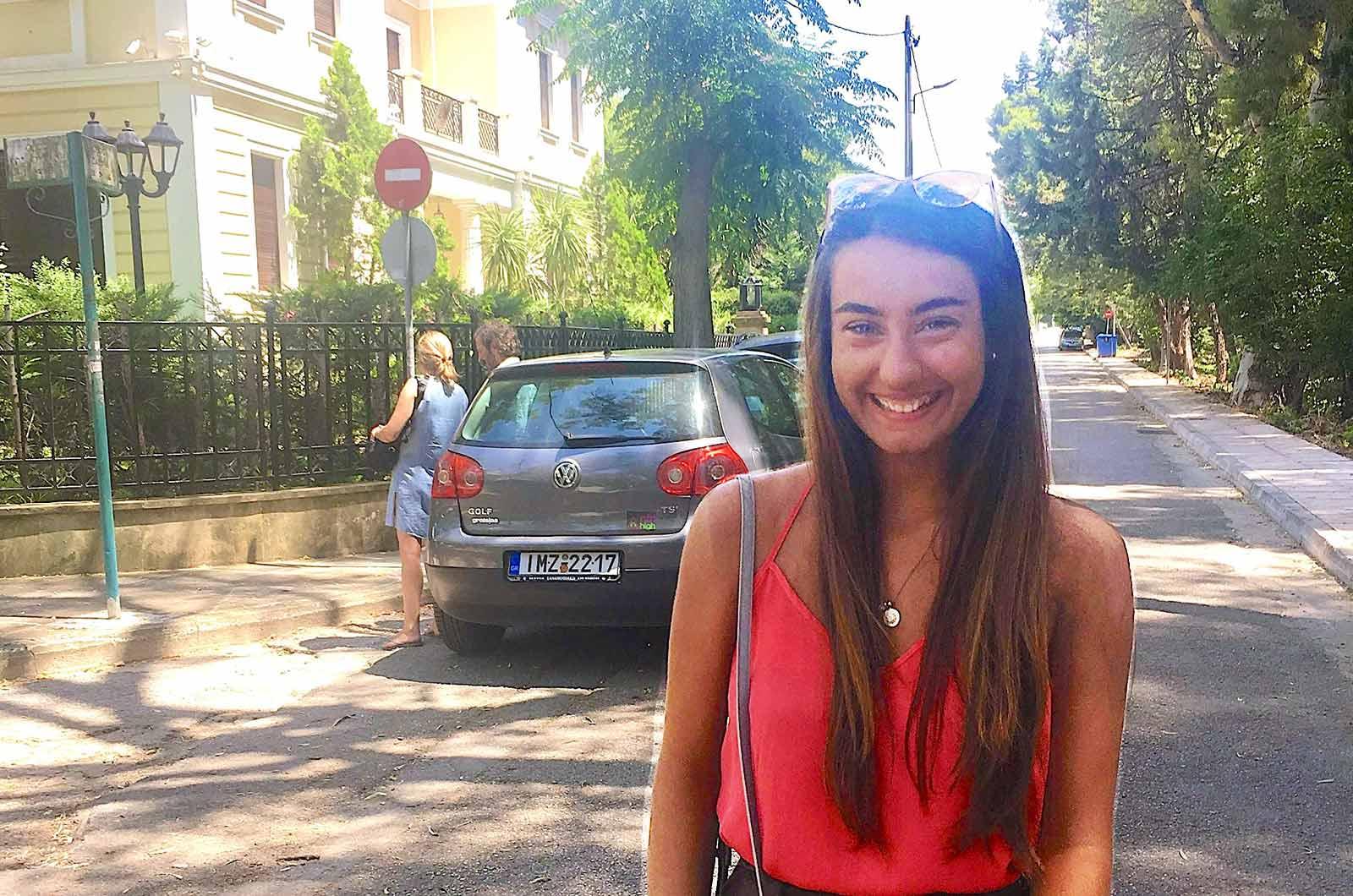 Student from the University of Maryland poses on street of a European city
