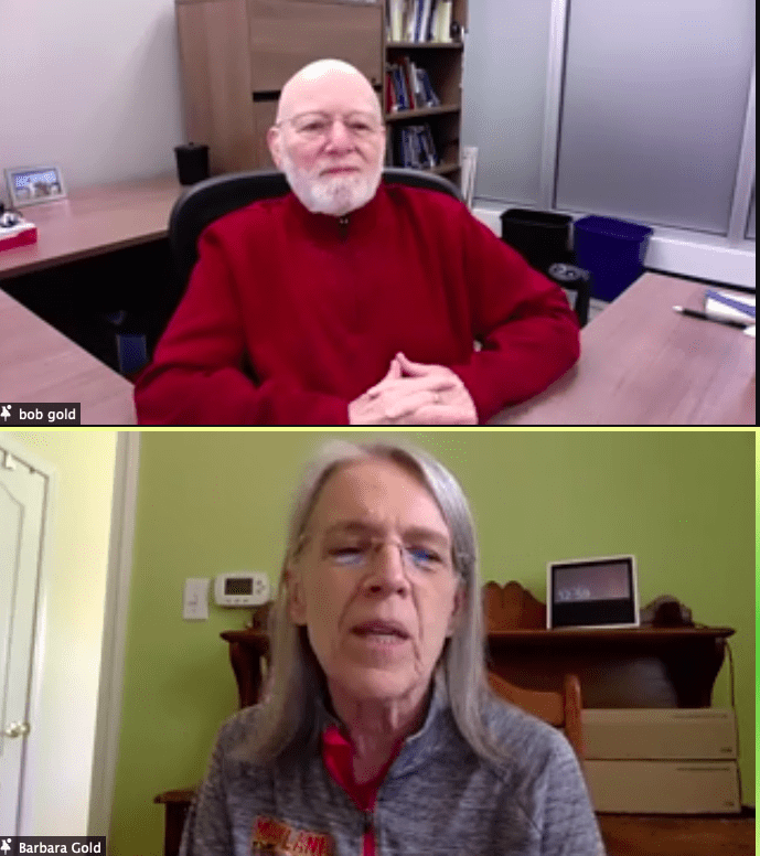 Photo split in two, Robert, faculty in the School of Public Health at the top, and Barbara Gold at the bottom.