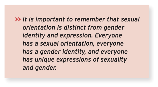 Pink background and black text Sexual orientation is distinct from gender identity and expression 