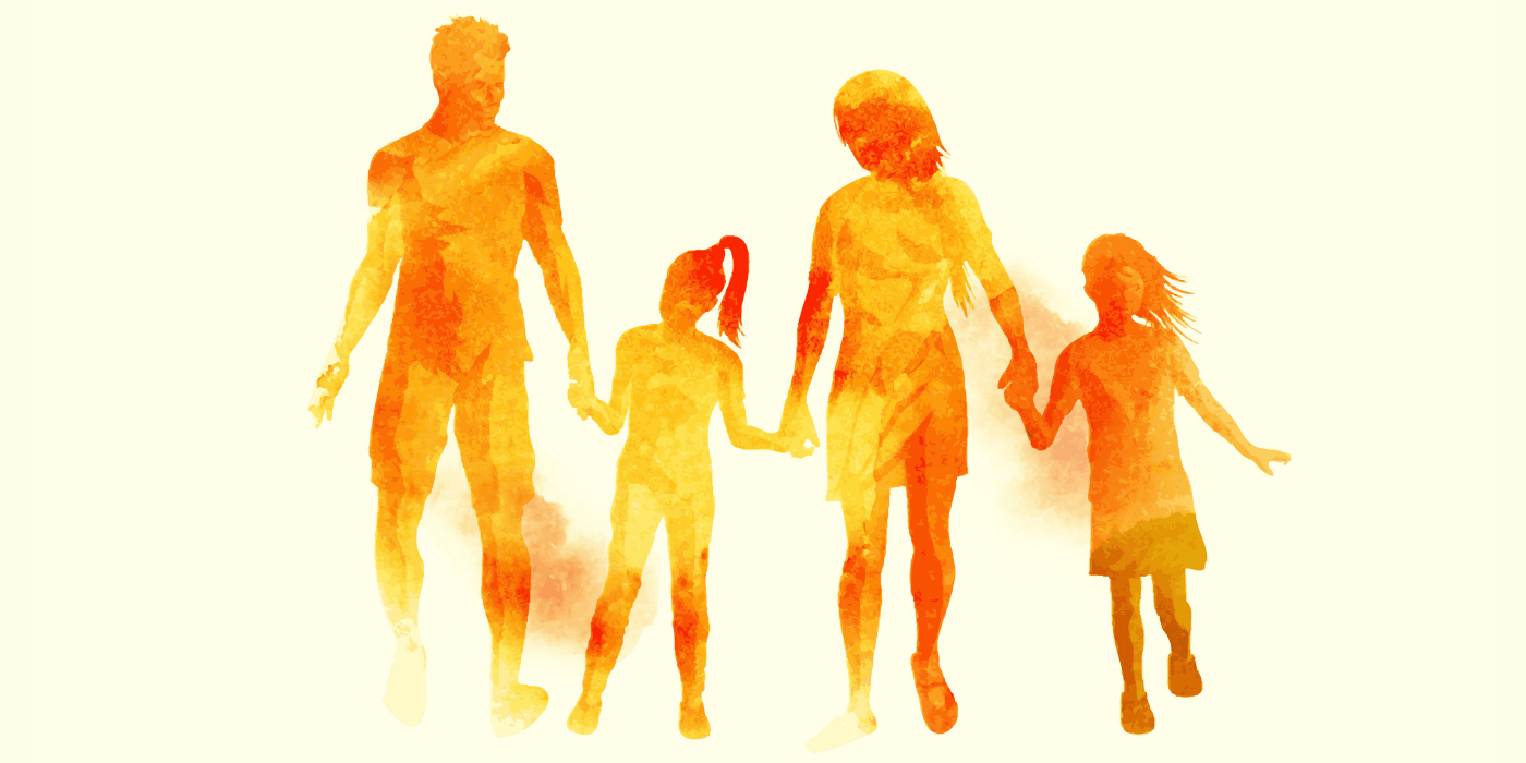 Illustration of a family unit with a mother father and two daughters