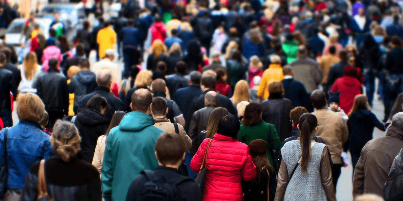 Crowd of people in an American city