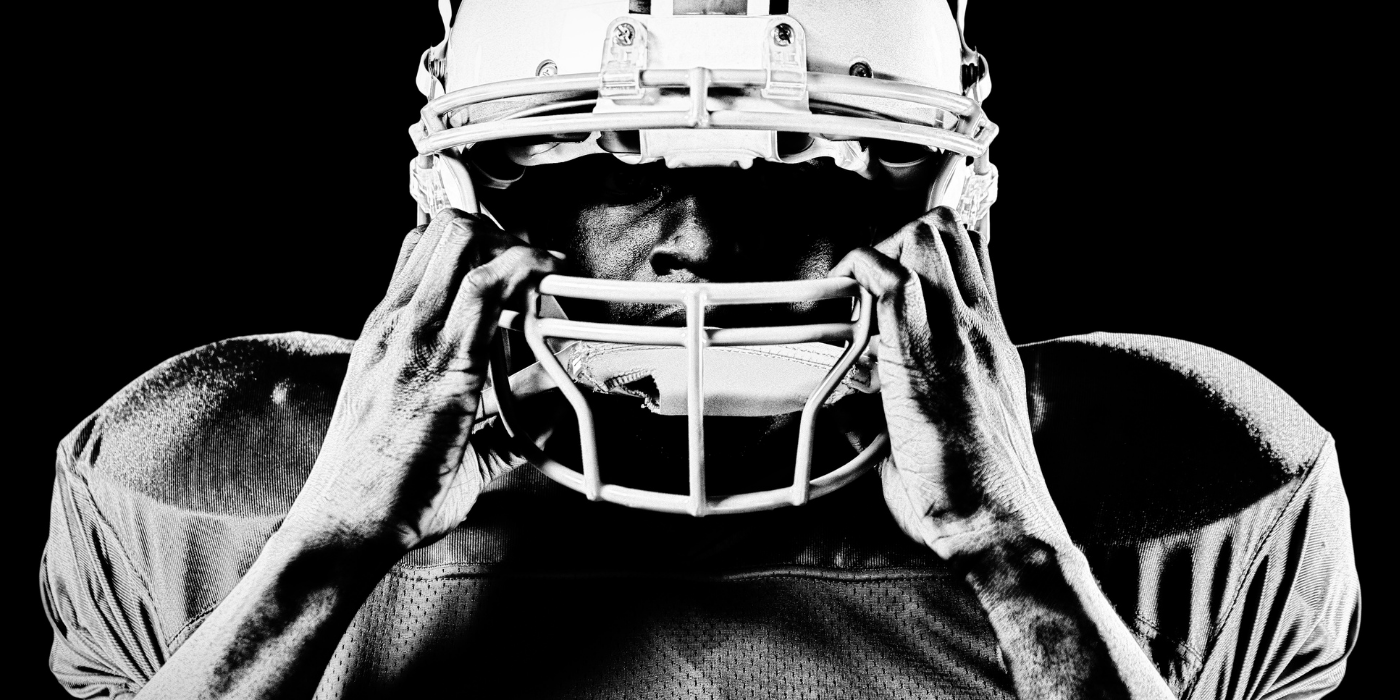 African American Football Player in Black and White