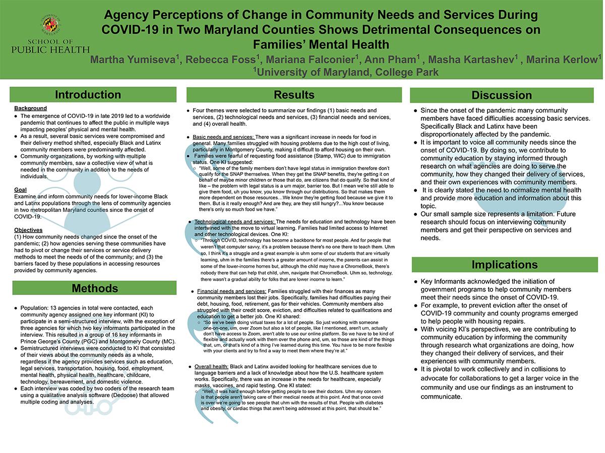Agency Perceptions of Change in Community Needs and Services During COVID-19 in Two Maryland Counties Shows Detrimental Consequences on Families’ Mental Health