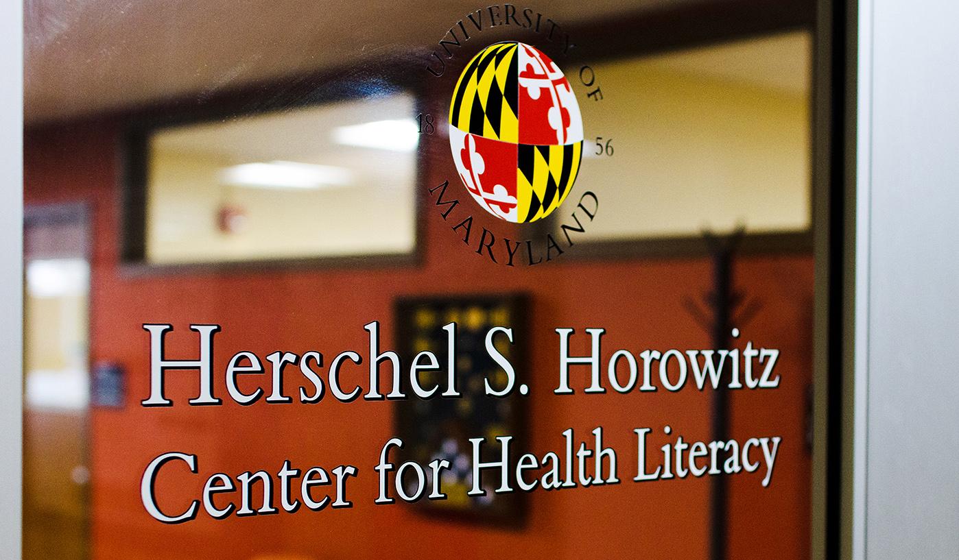 University of Mrayland Herschel S. Horowitz Center for Health Literacy sign on a glass door