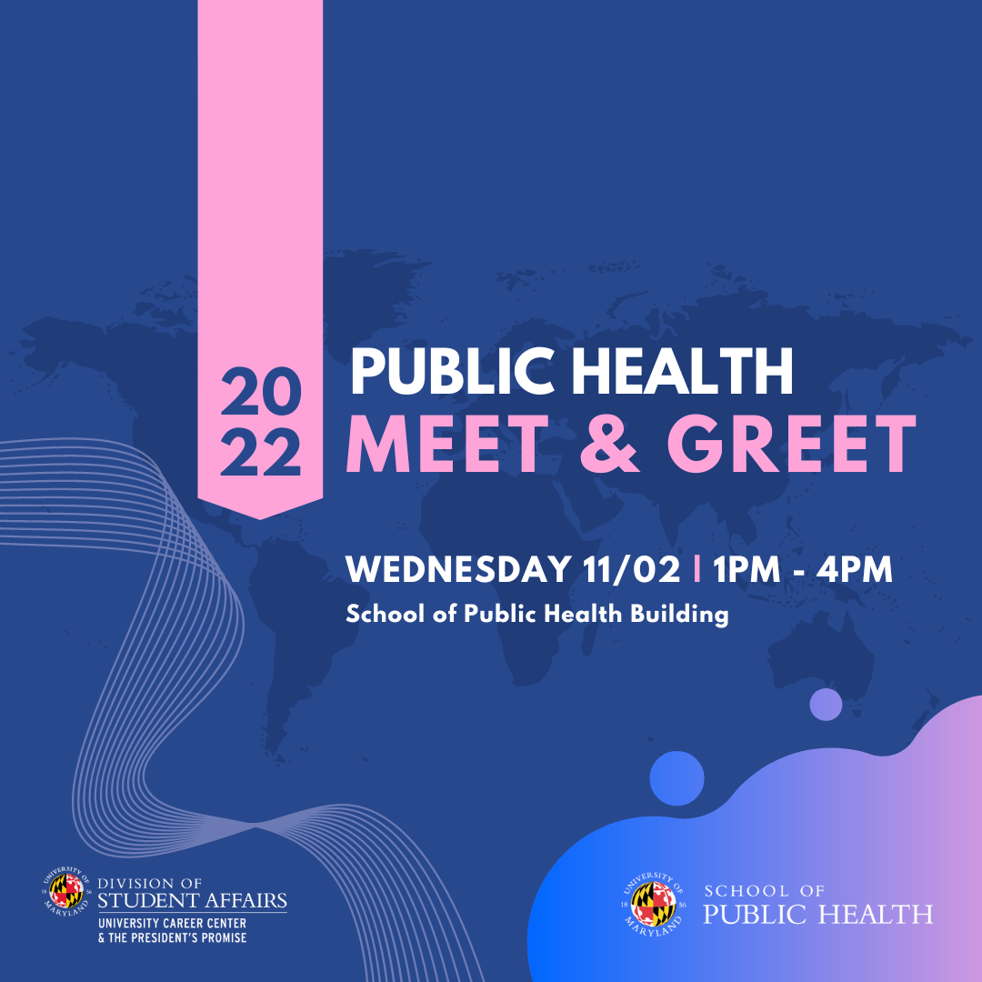 Flyer reads Public Health Meet and Greet. Wednesday 11/02 at 1 PM through 4 PM.