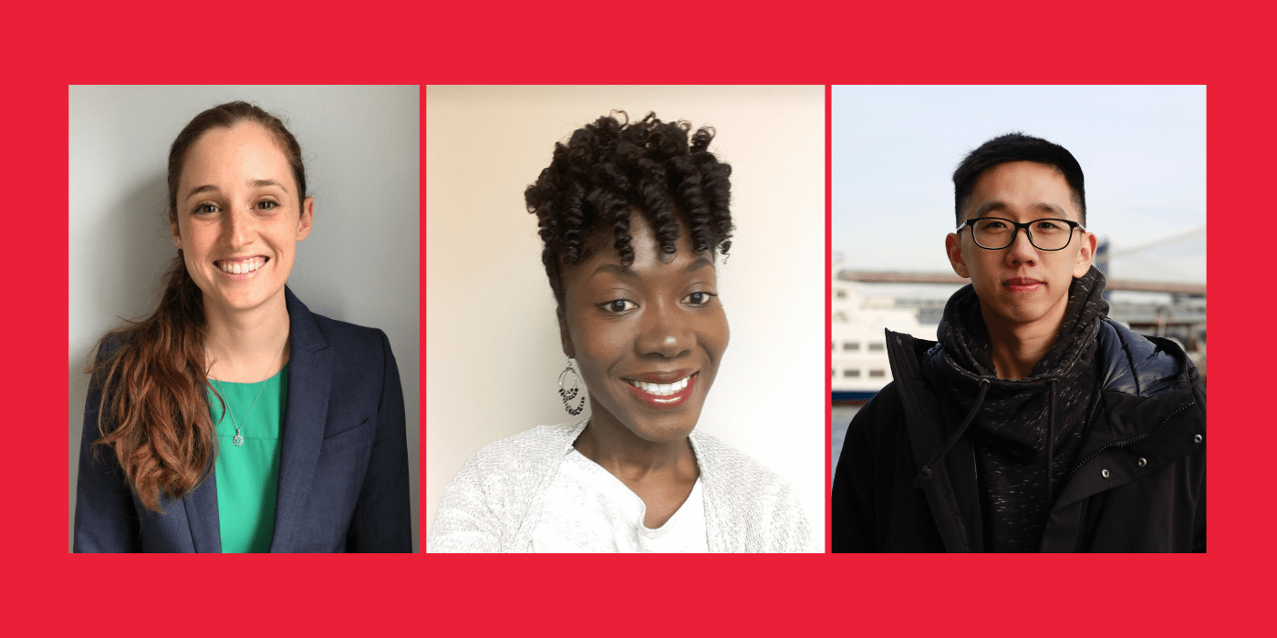 From left, headshots of two female doctoral students and one male doctoral student in the School of Public Health.